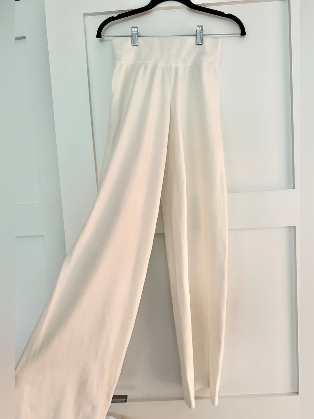 Garage-Cream Wide-Leg Knit Pants